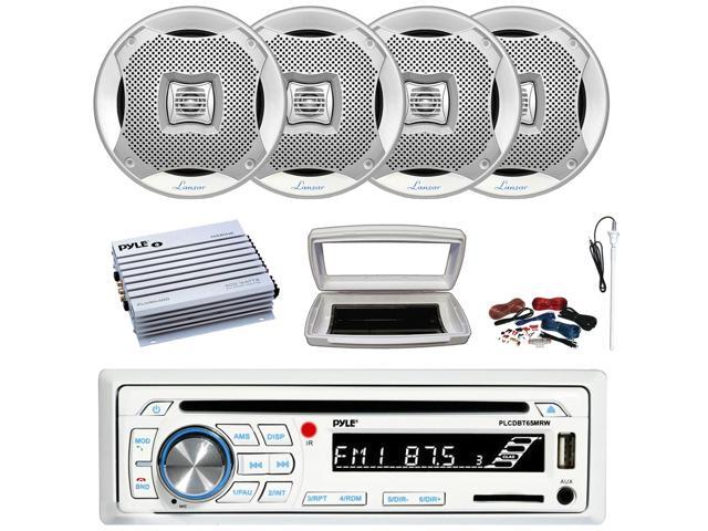 Pyle PLCDBT65 Single-DIN Marine Bluetooth USB/AUX CD Player AM/FM Stereo Receiver W/White Cover, 4x 5.25 200W Max Water Resistant 2-Way Silver...