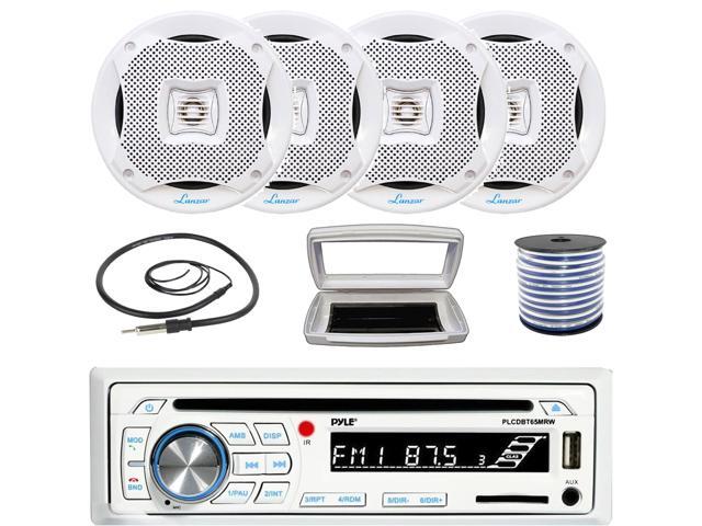 Pyle PLCDBT65 Single-DIN Marine Bluetooth USB/AUX CD Player AM/FM Stereo Receiver W/White Cover, 4x 6.5 400 Watt Max Power 2-Way Full-Range...