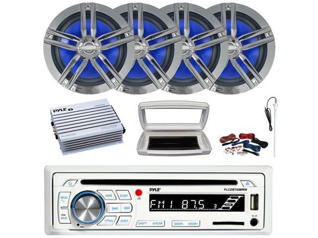 Pyle PLCDBT65 Single-DIN Marine Bluetooth USB/AUX CD Player AM/FM Stereo Receiver W/White Cover, 4x 6.5' 180W Max 2-Way High-Performance Charcoal...
