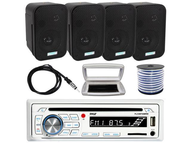 Pyle PLCDBT65 Single-DIN Marine Bluetooth USB/AUX CD Player AM/FM Stereo Receiver W/White Cover, 4x 3.5' 300W Max Power Indoor/Outdoor Black...