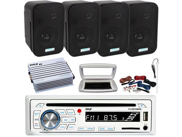 Pyle PLCDBT65 Single-DIN Marine Bluetooth USB/AUX CD Player AM/FM Stereo Receiver W/White Cover, 4x 3.5' 300W Max Power Indoor/Outdoor Black...