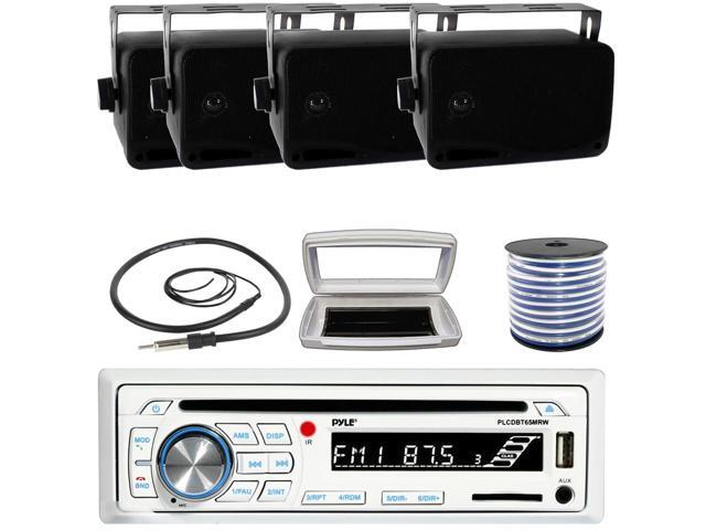 Pyle PLCDBT65 Single-DIN Marine Bluetooth USB/AUX CD Player AM/FM Stereo Receiver W/White Cover, 4x 3.5'' 200W Max Power 3-Way Indoor/Outdoor Wall...