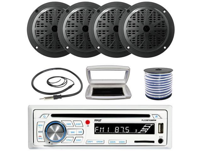 Pyle PLCDBT65 Single-DIN Marine Bluetooth USB/AUX CD Player AM/FM Stereo Receiver W/White Cover, 4x Pyle PLMR51B 5.25'' 100 Watt Max Power 2-Way...