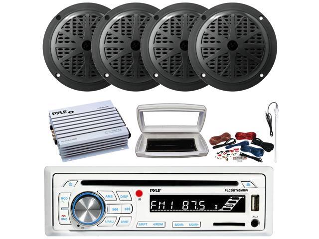 Pyle PLCDBT65 Single-DIN Marine Bluetooth USB/AUX CD Player AM/FM Stereo Receiver W/White Cover, 4x 5.25'' 100W Max Power 2-Way Full Range Black...