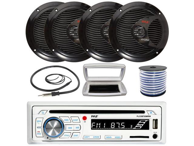 Pyle PLCDBT65 Single-DIN Marine Bluetooth USB/AUX CD Player AM/FM Stereo Receiver W/White Cover, 4x Pyle PLMR60B 6.5' 150W Max Power Full Range...