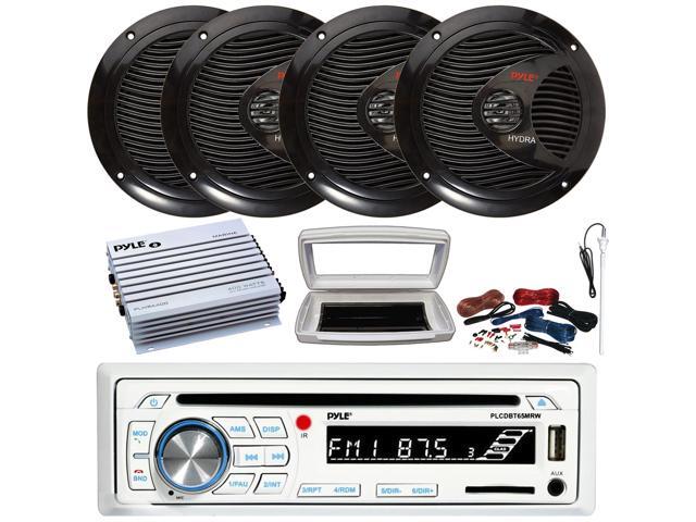 Pyle PLCDBT65 Single-DIN Marine Bluetooth USB/AUX CD Player AM/FM Stereo Receiver W/White Cover, 4x 6.5' 150W Max Power Full Range Dual Cone Black...