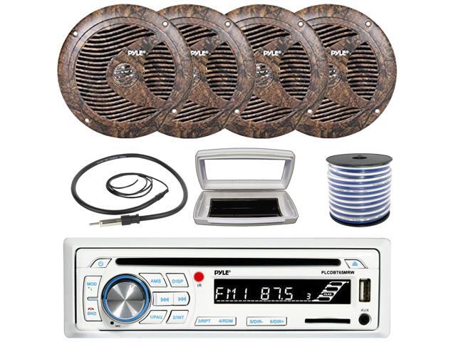 Pyle PLCDBT65 Single-DIN Marine Bluetooth USB/AUX CD Player AM/FM Stereo Receiver W/White Cover, 4x 6.5'' 150W Max Power Full Range Camouflage...
