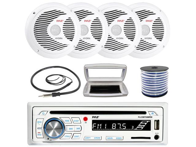 Pyle PLCDBT65 Single-DIN Marine Bluetooth USB/AUX CD Player AM/FM Stereo Receiver W/White Cover, 4x Pyle PLMR60W 6.5' 150W Max Power Full Range...