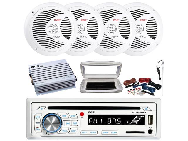 Pyle PLCDBT65 Single-DIN Marine Bluetooth USB/AUX CD Player AM/FM Stereo Receiver W/White Cover, 4x 6.5' 150W Max Power Full Range Dual Cone White...