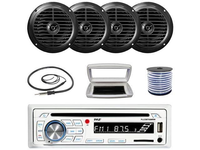 Pyle PLCDBT65 Single-DIN Marine Bluetooth USB/AUX CD Player AM/FM Stereo Receiver W/White Cover, 4x Pyle PLMR67B 6.5'' 120W Max Power Dual Cone...