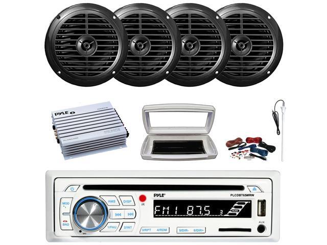 Pyle PLCDBT65 Single-DIN Marine Bluetooth USB/AUX CD Player AM/FM Stereo Receiver W/White Cover, 4x 6.5'' 120W Max Power Dual Cone Waterproof Boat...