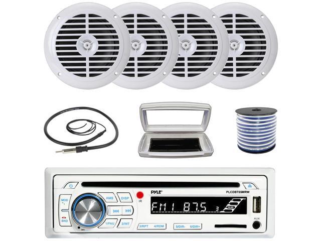 Pyle PLCDBT65 Single-DIN Marine Bluetooth USB/AUX CD Player AM/FM Stereo Receiver W/White Cover, 4x 6.5'' 120W Max Power Dual Cone Full Range...