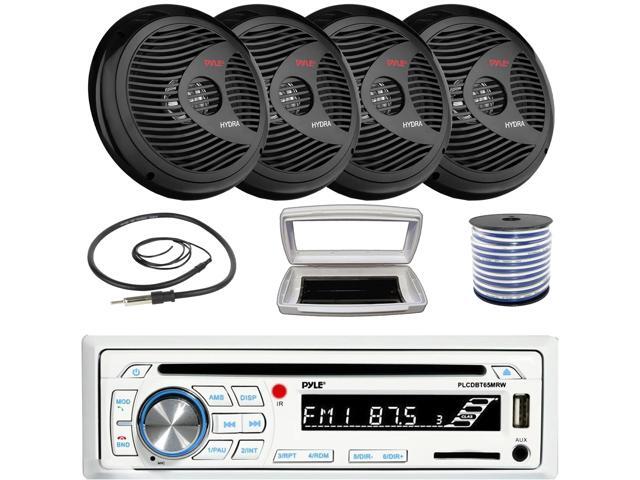 Pyle PLCDBT65 Single-DIN Marine Bluetooth USB/AUX CD Player AM/FM Stereo Receiver W/White Cover, 4x 8'' 180 Watt Max Power Waterproof Full Range...