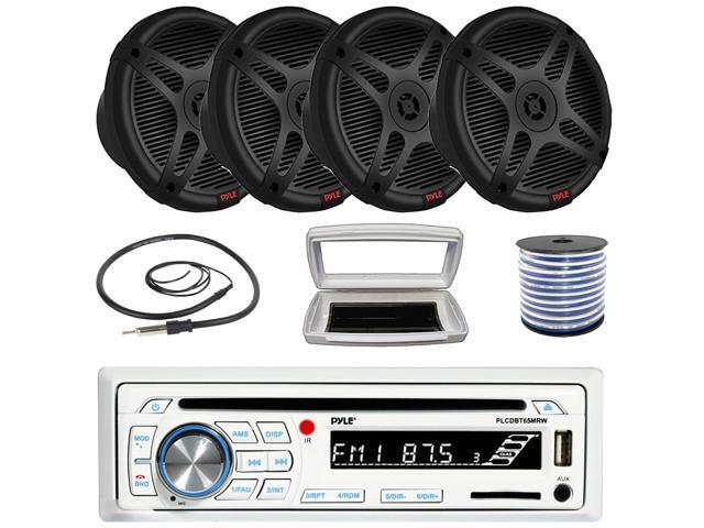 Pyle PLCDBT65 Single-DIN Marine Bluetooth USB/AUX CD Player AM/FM Stereo Receiver W/White Cover, 4x 6.5' 600W Max Power Dual Marine 2-way Coaxial...