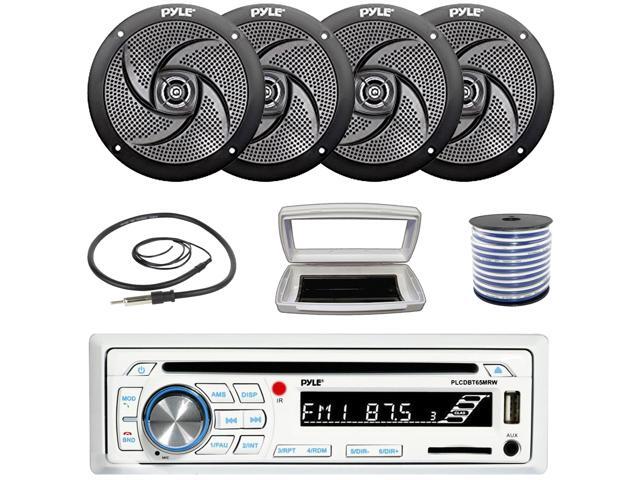 Pyle PLCDBT65 Single-DIN Marine Bluetooth USB/AUX CD Player AM/FM Stereo Receiver W/White Cover, 4x 5.25' 180W Max Power 2-Way Low Profile Boat...