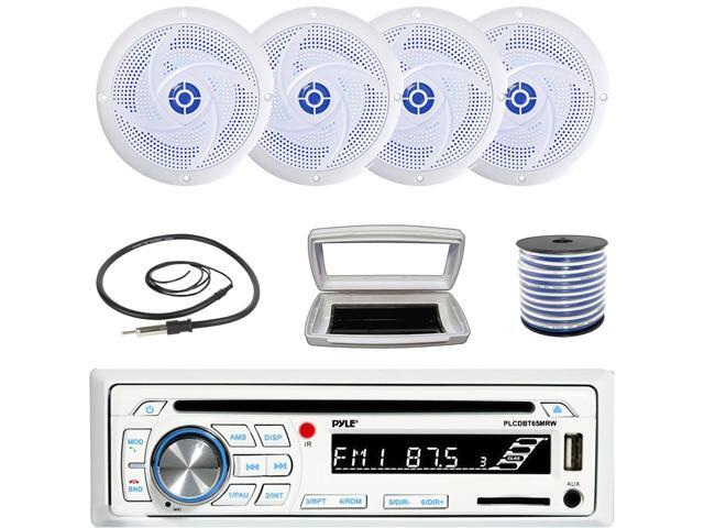 Pyle PLCDBT65 Single-DIN Marine Bluetooth USB/AUX CD Player AM/FM Stereo Receiver W/White Cover, 4x 6'' 240 Watt Max Power Low Profile 2-Way Blue...