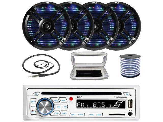 Pyle PLCDBT65 Single-DIN Marine Bluetooth USB/AUX CD Player AM/FM Stereo Receiver W/White Cover, 4x 6.5' 250W Max Power Waterproof Boat Dual Multi...