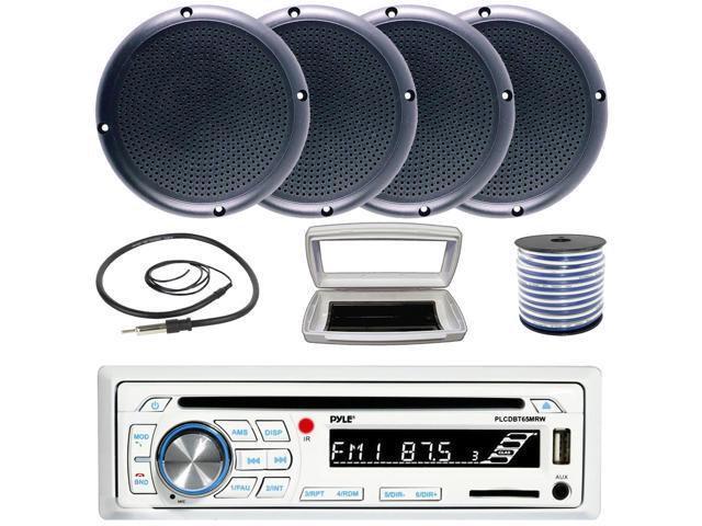 Pyle PLCDBT65 Single-DIN Marine Bluetooth USB/AUX CD Player AM/FM Stereo Receiver W/White Cover, 4x Connexx SPM5B 5.25' 20 Watts RMS Polycone Audio...
