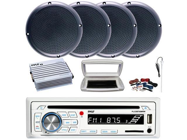 Pyle PLCDBT65 Single-DIN Marine Bluetooth USB/AUX CD Player AM/FM Stereo Receiver W/White Cover, 4x Connexx SPM5B 5.25' 20W RMS Polycone Black...