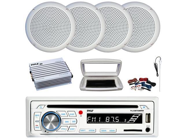 Pyle PLCDBT65 Single-DIN Marine Bluetooth USB/AUX CD Player AM/FM Stereo Receiver W/White Cover, 4x Connexx SPM5C 5.25' 20W RMS Polycone White...