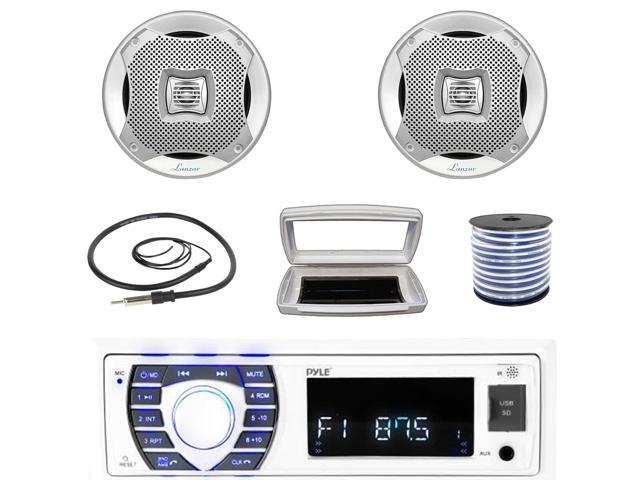 Pyle PLRMR23BTW Single-DIN Bluetooth Marine USB/AUX MP3/SD AM/FM Radio Stereo Receiver W/White Cover, 2x 6.5' 400W Max Power 2-Way Water Resistant...