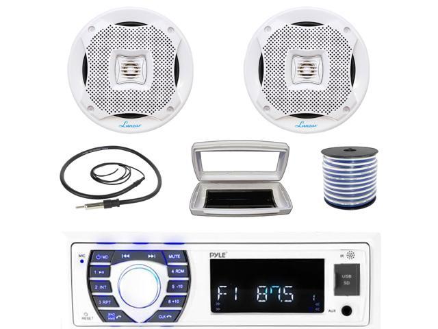 Pyle PLRMR23BTW Single-DIN Bluetooth Marine USB/AUX MP3/SD AM/FM Radio Stereo Receiver W/White Cover, 2x 6.5 400 Watt Max Power 2-Way Full-Range...