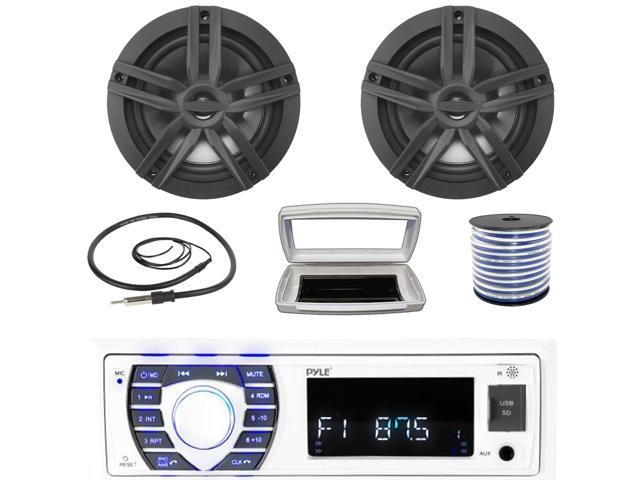 Pyle PLRMR23BTW Single-DIN Bluetooth Marine USB/AUX MP3/SD AM/FM Radio Stereo Receiver W/White Cover, 2x Enrock EM265B 6.5' 180W Max Power 2-Way...