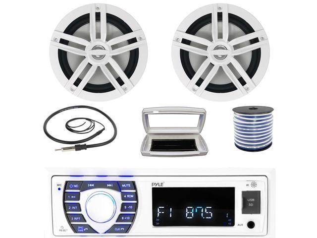 Pyle PLRMR23BTW Single-DIN Bluetooth Marine USB/AUX MP3/SD AM/FM Radio Stereo Receiver W/White Cover, 2x Enrock EM265W 6.5' 180 Watt Peak Power...
