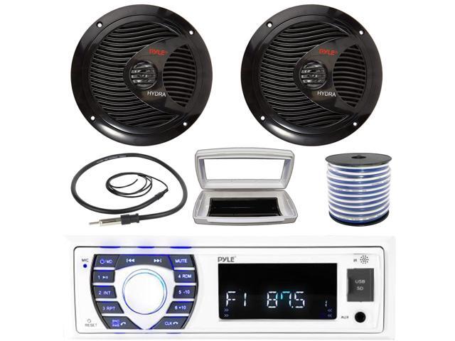 Pyle PLRMR23BTW Single-DIN Bluetooth Marine USB/AUX MP3/SD AM/FM Radio Stereo Receiver W/White Cover, 2x Pyle PLMR60B 6.5' 150W Max Power Full...