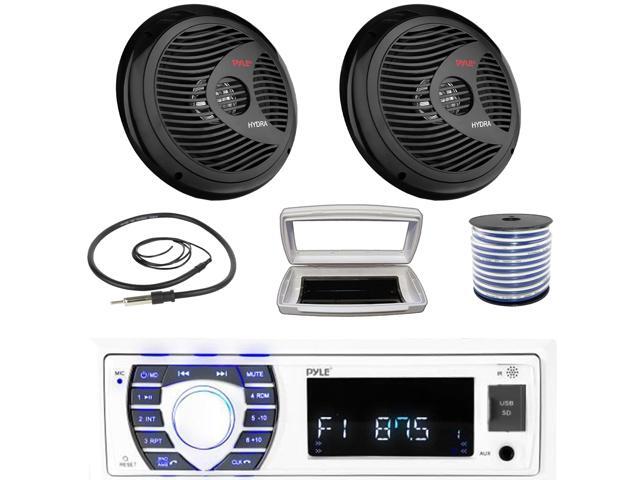 Pyle PLRMR23BTW Single-DIN Bluetooth Marine USB/AUX MP3/SD AM/FM Radio Stereo Receiver W/White Cover, 2x 8'' 180 Watt Max Power Waterproof Full...