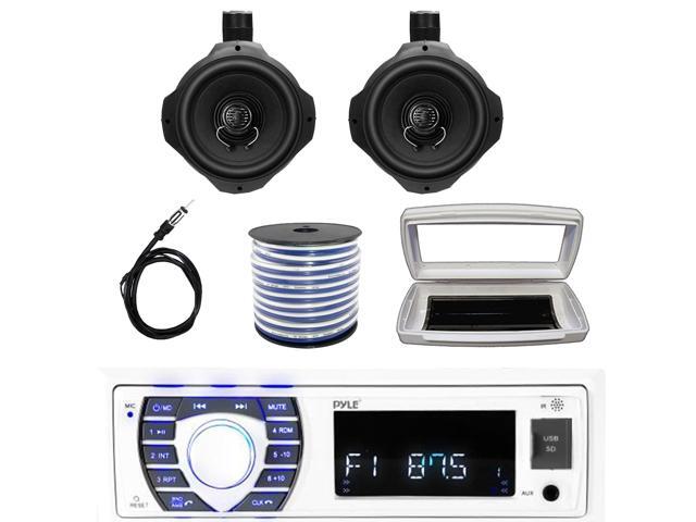 Pyle PLRMR23BTW Single-DIN Bluetooth Marine USB/AUX MP3/SD AM/FM Radio Stereo Receiver W/White Cover, 2x 6.5' 200W Max Power Black Boat Wake Board...