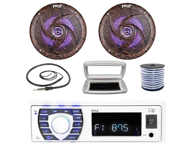 Pyle PLRMR23BTW Single-DIN Bluetooth Marine USB/AUX MP3/SD AM/FM Radio Stereo Receiver W/White Cover, 2x 6.5'' 240W Max Power Low Profile Slim...