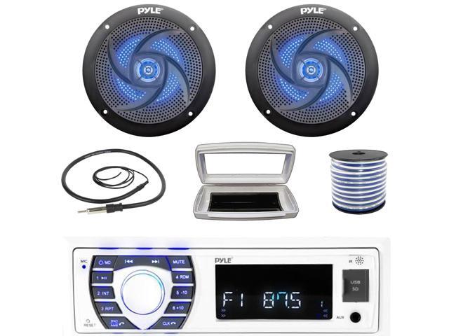 Pyle PLRMR23BTW Single-DIN Bluetooth Marine USB/AUX MP3/SD AM/FM Radio Stereo Receiver W/White Cover, 2x 5.25' 180W Max Power 2-Way Low Profile...