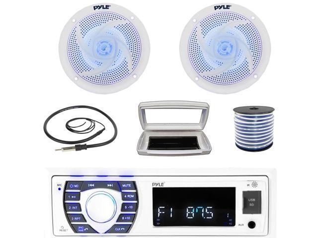 Pyle PLRMR23BTW Single-DIN Bluetooth Marine USB/AUX MP3/SD AM/FM Radio Stereo Receiver W/White Cover, 2x 5.25' 180W Max Power 2-Way Low Profile...