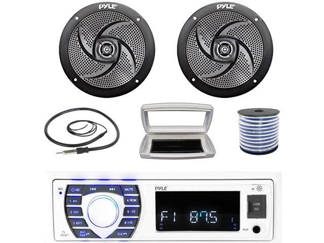 Pyle PLRMR23BTW Single-DIN Bluetooth Marine USB/AUX MP3/SD AM/FM Radio Stereo Receiver W/White Cover, 2x 5.25' 180W Max Power 2-Way Low Profile...