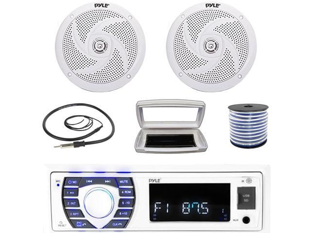 Pyle PLRMR23BTW Single-DIN Bluetooth Marine USB/AUX MP3/SD AM/FM Radio Stereo Receiver W/White Cover, 2x Pyle PLMRS6W 6'' 240W Max Power Low...
