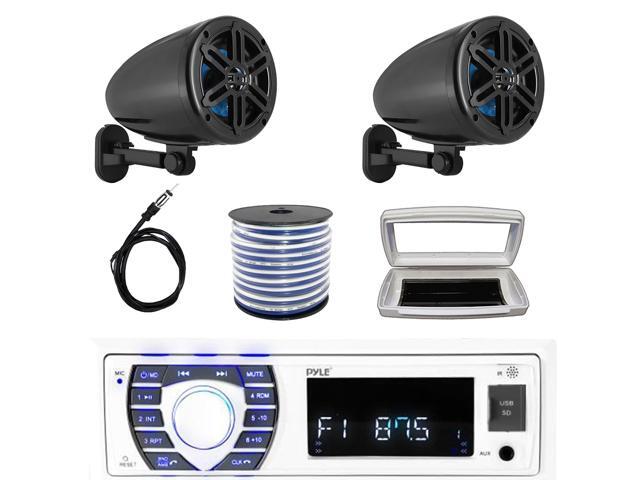 Pyle PLRMR23BTW Single-DIN Bluetooth Marine USB/AUX MP3/SD AM/FM Radio Stereo Receiver W/White Cover, 2x 5.25 180W Max Power 2-Way Off-Road Box...