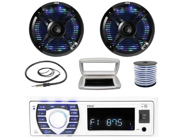 Pyle PLRMR23BTW Single-DIN Bluetooth Marine USB/AUX MP3/SD AM/FM Radio Stereo Receiver W/White Cover, 2x 6.5' 250W Max Power Waterproof Boat Dual...