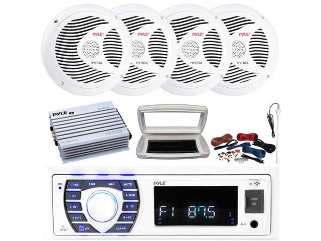 Pyle PLRMR23BTW Single-DIN Bluetooth Marine USB/AUX MP3/SD AM/FM Radio Stereo Receiver W/White Cover, 4x 6.5' 150W Max Power Full Range Dual Cone...
