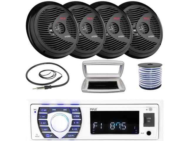 Pyle PLRMR23BTW Single-DIN Bluetooth Marine USB/AUX MP3/SD AM/FM Radio Stereo Receiver W/White Cover, 4x 8'' 180 Watt Max Power Waterproof Full...