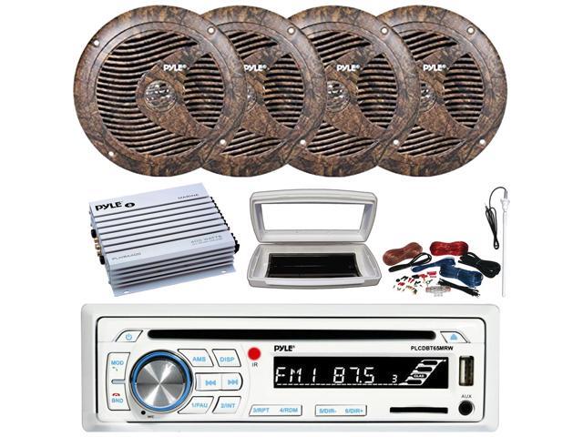 Pyle PLCDBT65 Single-DIN Marine Bluetooth USB/AUX CD Player AM/FM Stereo Receiver W/White Cover, 4x 6.5'' 150W Max Power Full Range Camouflage...