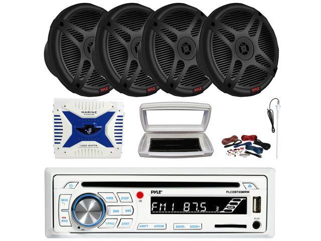 Pyle PLCDBT65 Single-DIN Marine Bluetooth USB/AUX CD Player AM/FM Stereo Receiver W/White Cover, 4x 6.5' 600W Max Power Dual 2-way Coaxial Range...