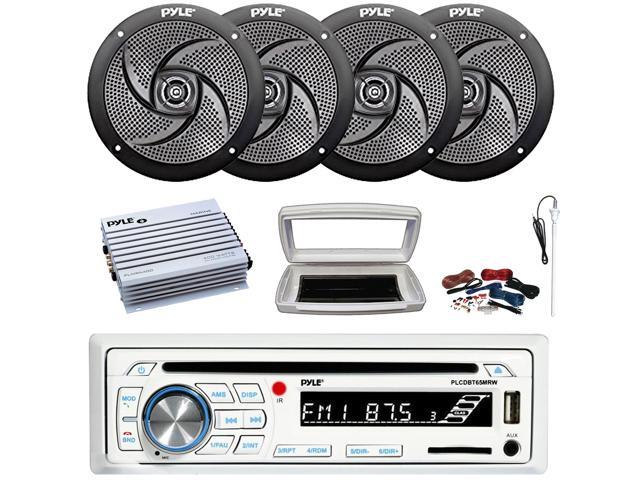 Pyle PLCDBT65 Single-DIN Marine Bluetooth USB/AUX CD Player AM/FM Stereo Receiver W/White Cover, 4x 5.25' 180W Max Power 2-Way Low Profile Black...