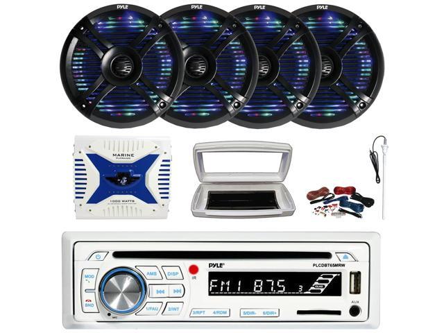 Pyle PLCDBT65 Single-DIN Marine Bluetooth USB/AUX CD Player AM/FM Stereo Receiver W/White Cover, 4x 6.5' 250W Max Power Dual RGB LED Black...