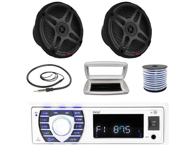 Pyle PLRMR23BTW Single-DIN Bluetooth Marine USB/AUX MP3/SD AM/FM Radio Stereo Receiver W/White Cover, 2x 6.5' 600W Max Power Dual Marine 2-way...