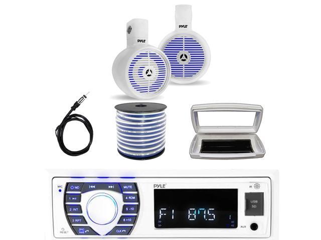 Pyle PLRMR23BTW Single-DIN Bluetooth Marine USB/AUX MP3/SD AM/FM Radio Stereo Receiver W/White Cover, 2x 6.5' 200 Watt Max Power Wakeboard White...