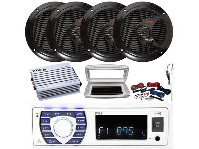 Pyle PLRMR23BTW Single-DIN Bluetooth Marine USB/AUX MP3/SD AM/FM Radio Stereo Receiver W/White Cover, 4x 6.5' 150W Max Power Full Range Dual Cone...