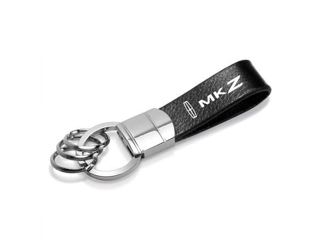 Lincoln MKZ Black Real Leather Strap Chrome Round Hook Metal Key Chain