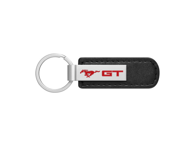 Ford Mustang GT in Red Silver Metal Black PU Leather Strap Key Chain