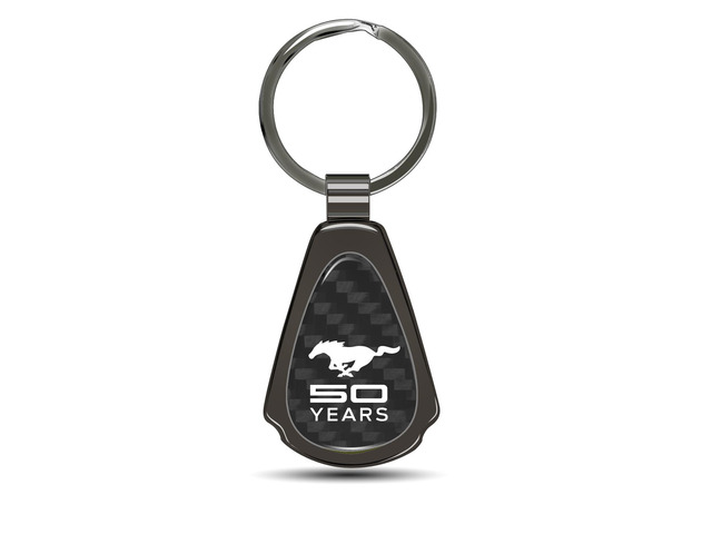 Ford Mustang 50 Years Real Black Carbon Fiber Gunmetal Black Metal Teardrop Key Chain